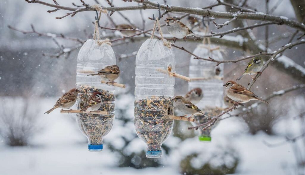 Ne jetez plus vos bouteilles en plastique : cette combine nourrit les oiseaux durant l’hiver